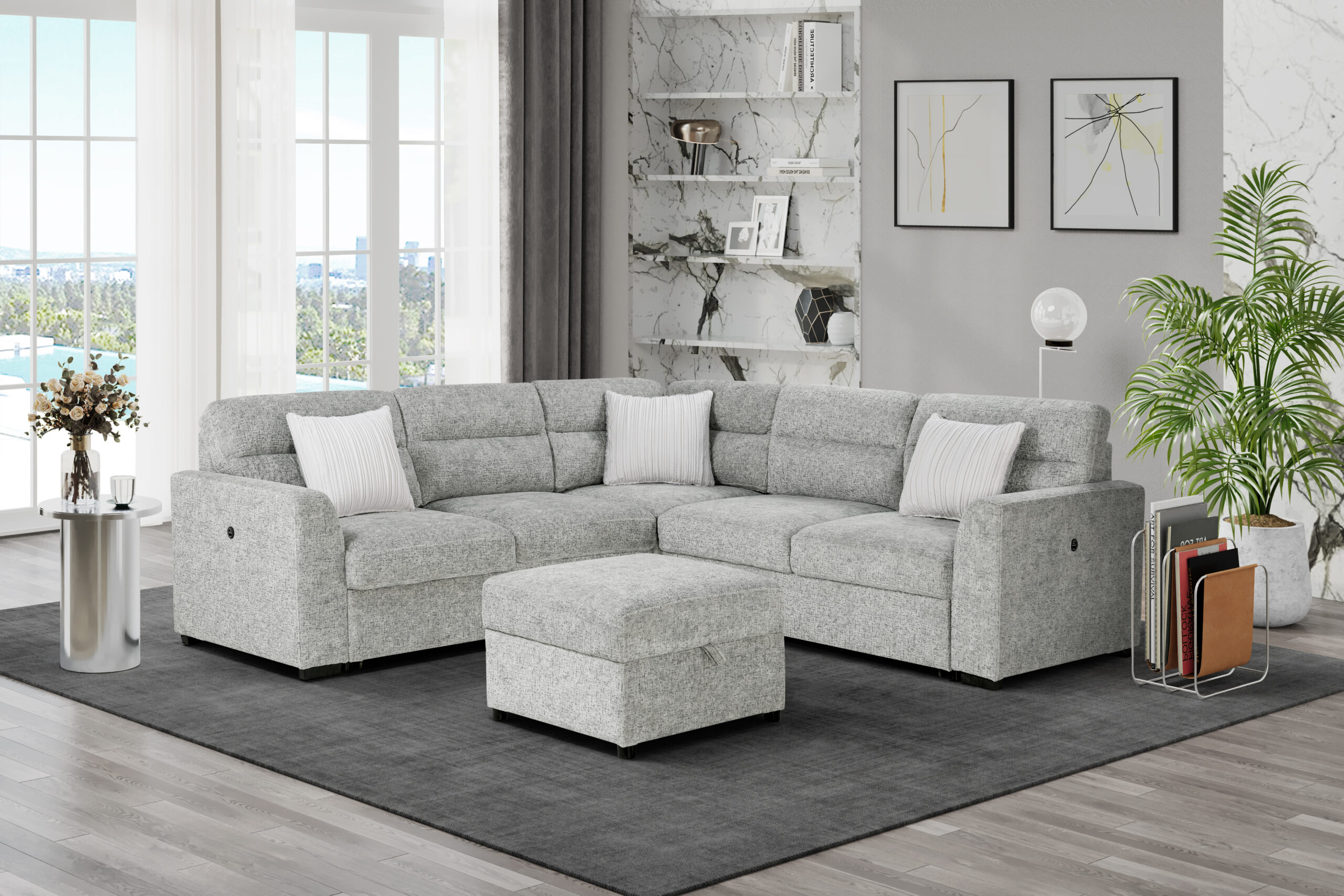 U9401 - Loveseat With Pullout Sofa Bed And 1 Pillow - Gray / Nickel - Image 2