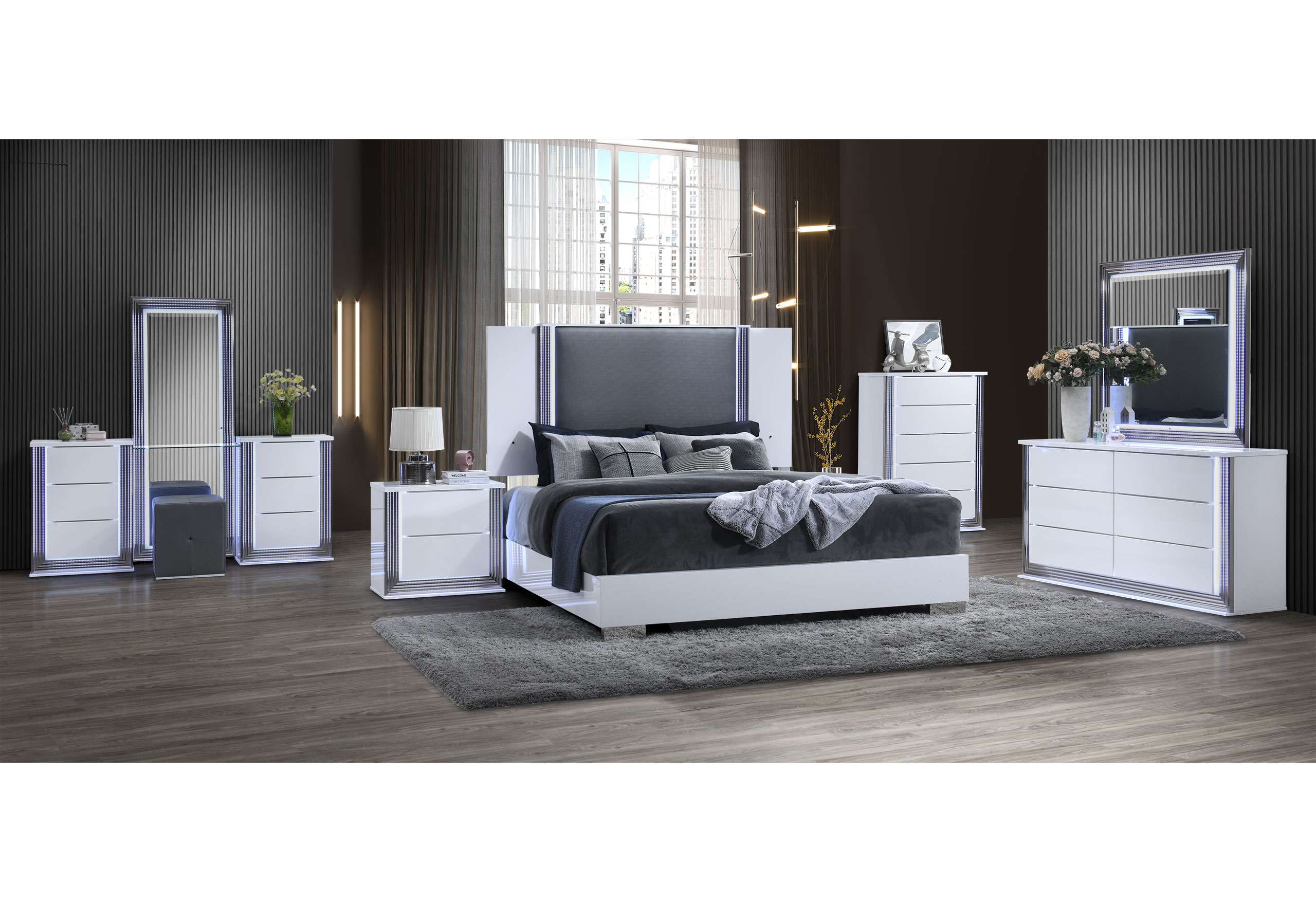 Ylime - Bed With LED - Smooth White / Dark Gray - Image 8