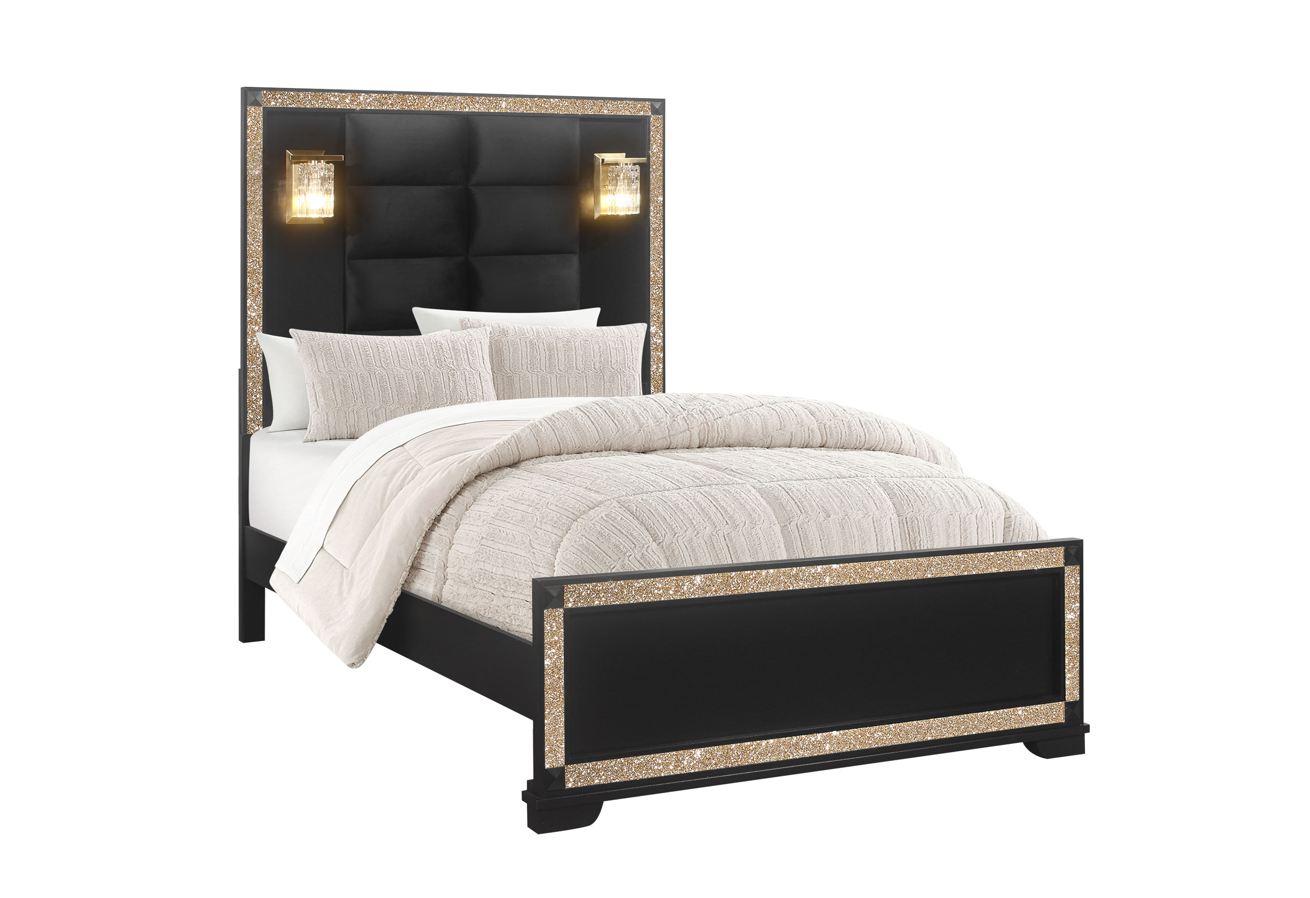 Blake - Bed With Lamps - Black / Gold - Image 2
