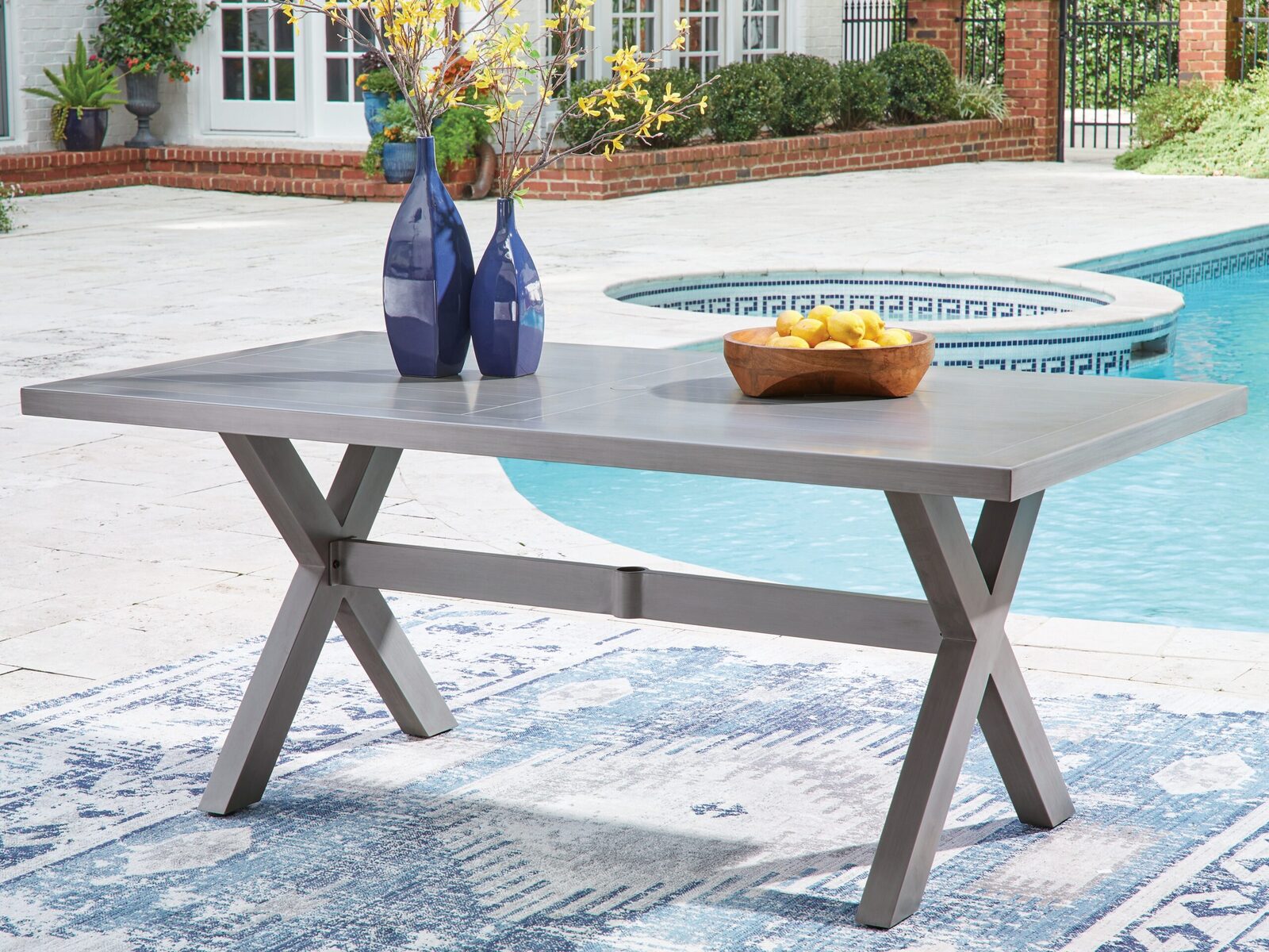 Half Moon Beach - Rectangular Dining Table With Umbrella Option - Gray - Image 2