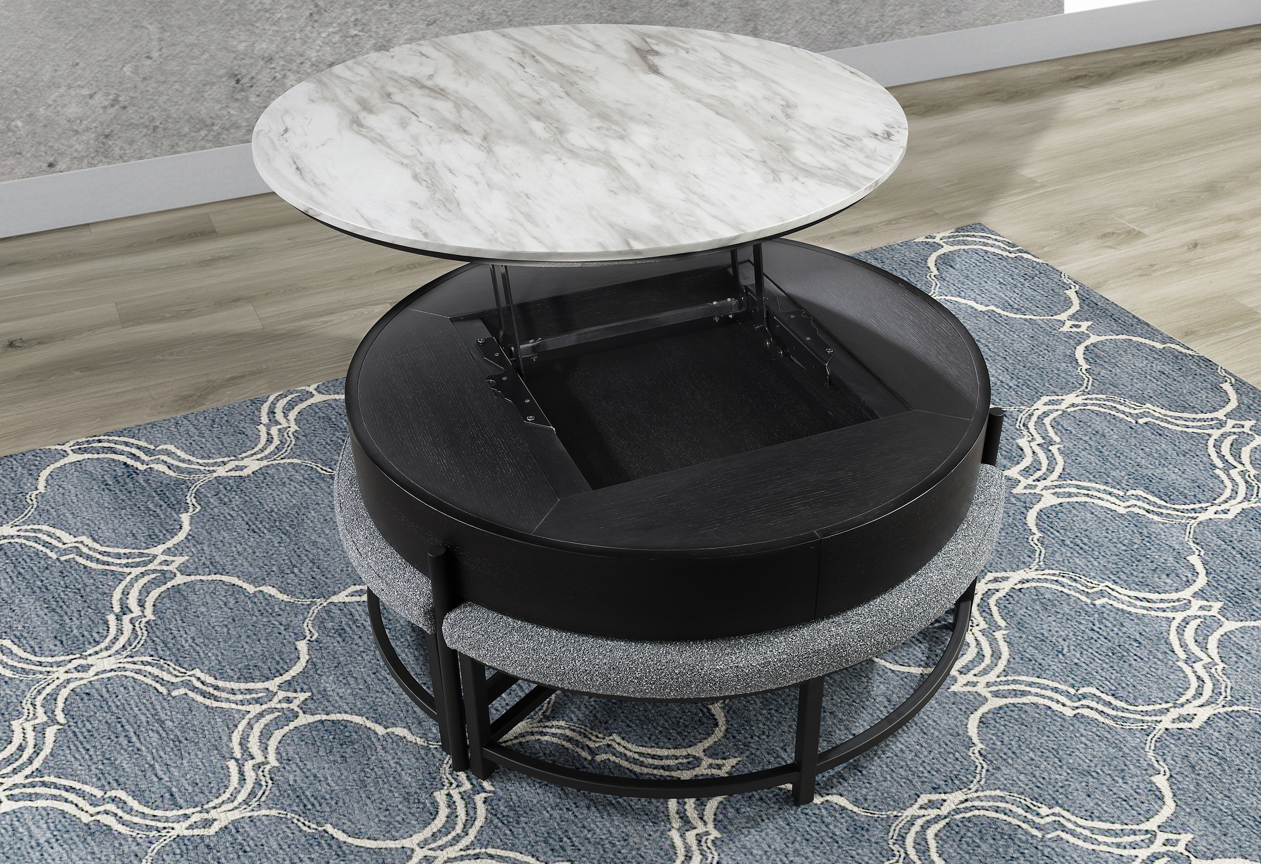 T42 - 4 Piece Living Room Set (Coffee Table With 3 Stools) - Image 8