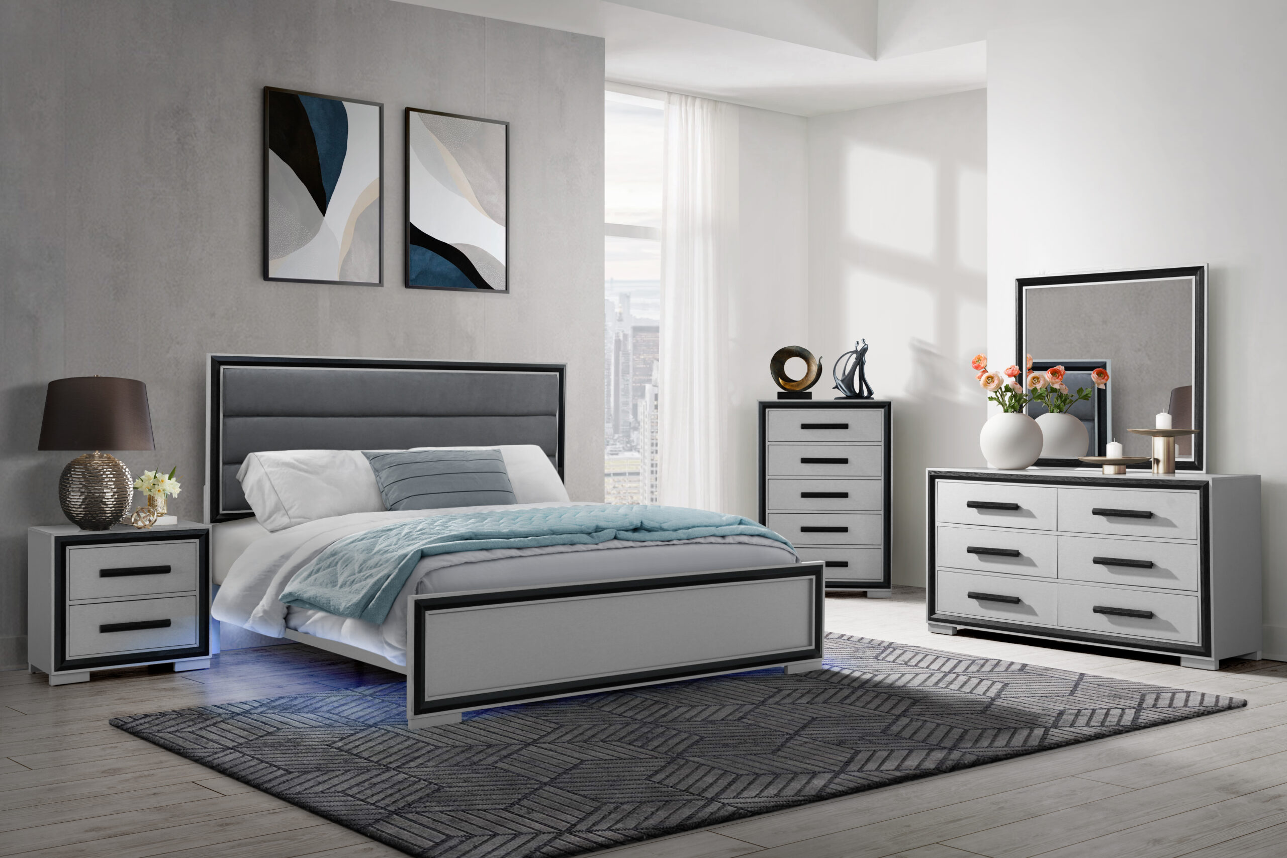 Amelia - 5 Piece Full Bedroom Set With LED, Cooler And Speaker - Black / Gray - Image 7