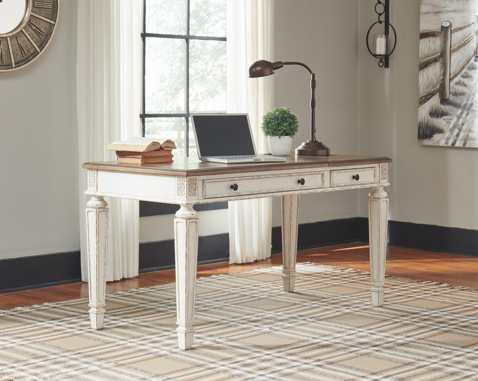 Realyn - Home Office Lift Top Desk - White / Brown - Image 5