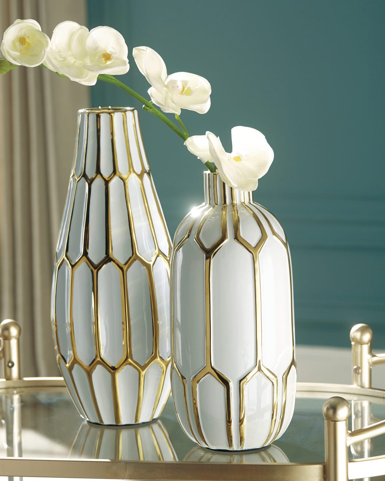 Mohsen - Indoor/Outdoor Vase Set (Set of 2) - Gold Finish / White - Image 2