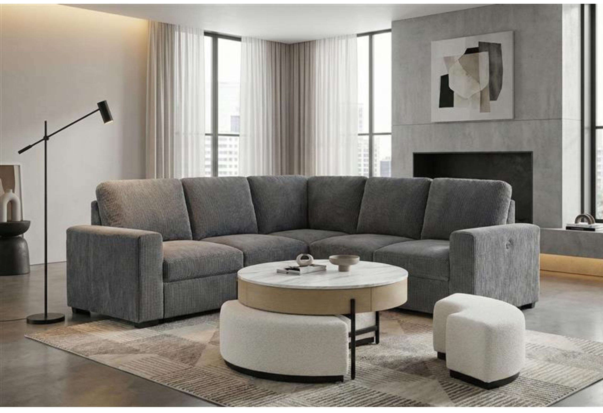 T42 - 4 Piece Living Room Set (Coffee Table With 3 Stools)