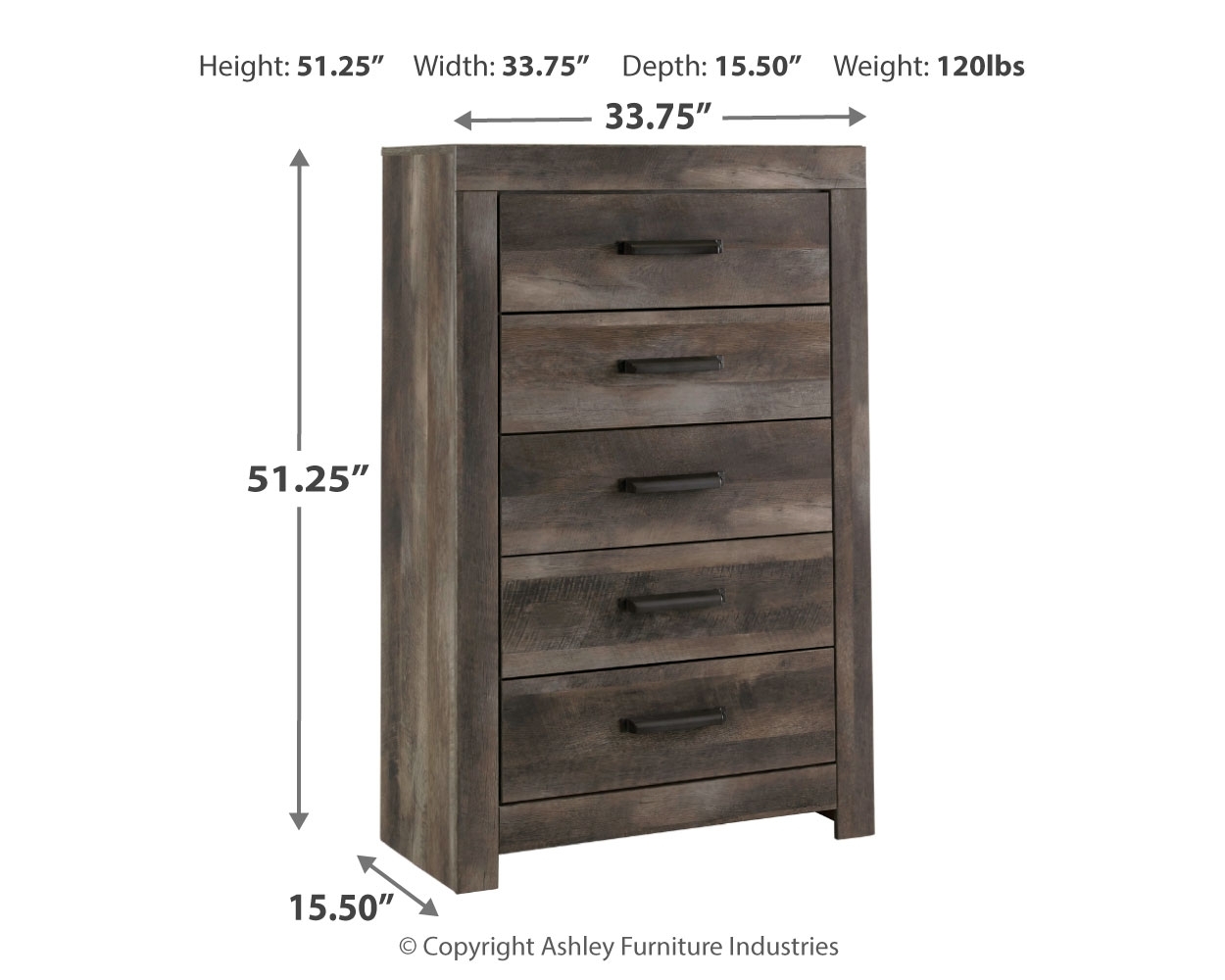 Wynnlow - Five Drawer Chest - Gray - Image 4