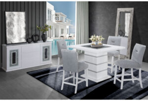 Monaco - 5 Piece Dining Room Set (Bar Table & Four Bar Stools) - Light Gray / White