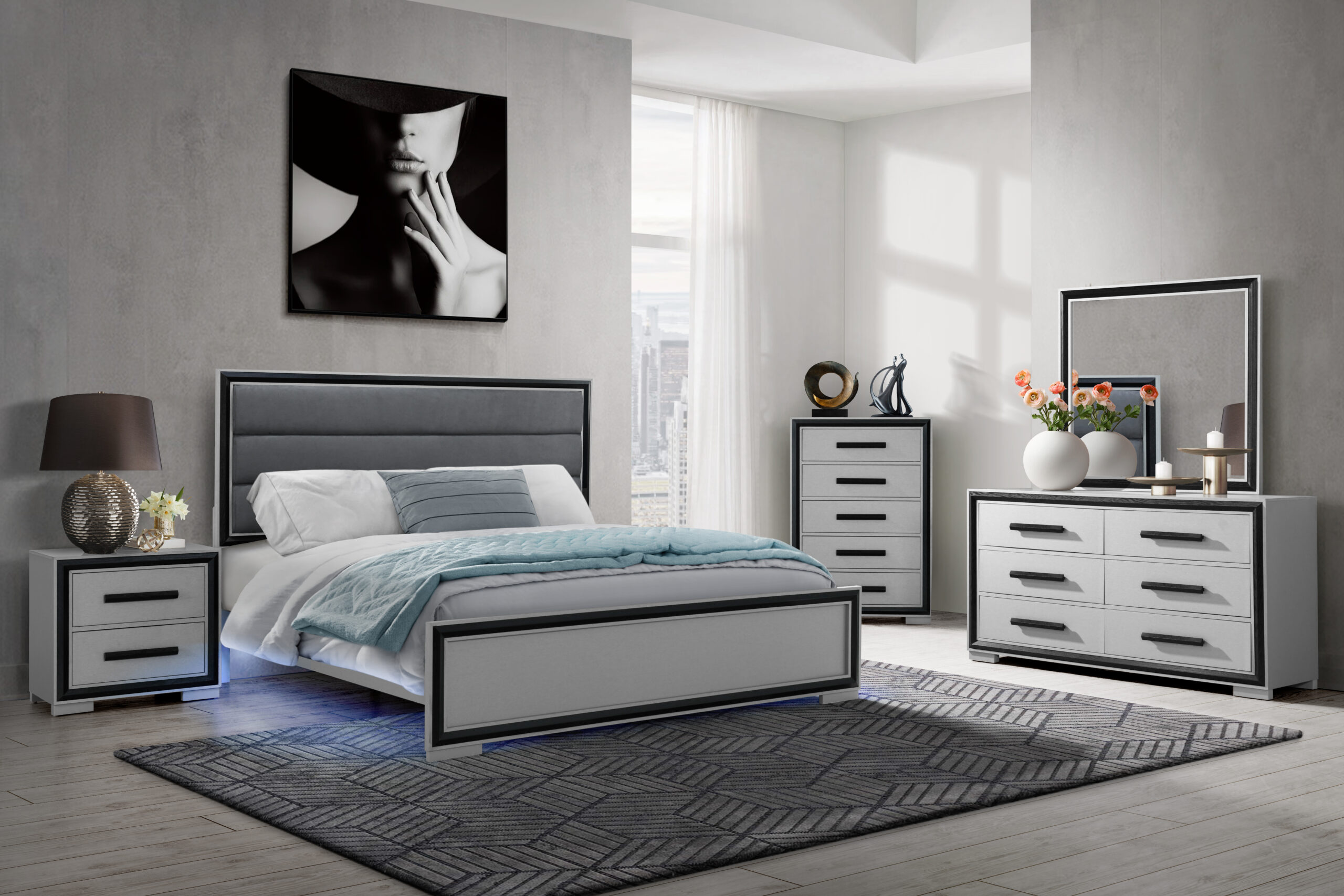 Amelia - 5 Piece Full Bedroom Set With LED, Cooler And Speaker - Black / Gray - Image 8