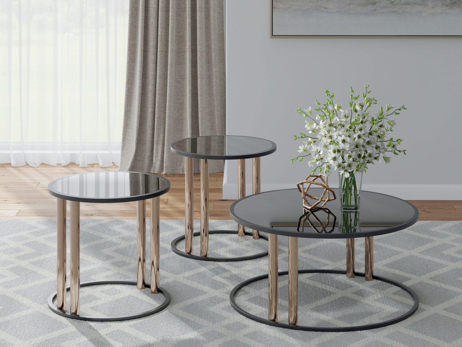 Hannerly - Occasional Table Set (Set of 3) - Black / Gold Finish - Image 2