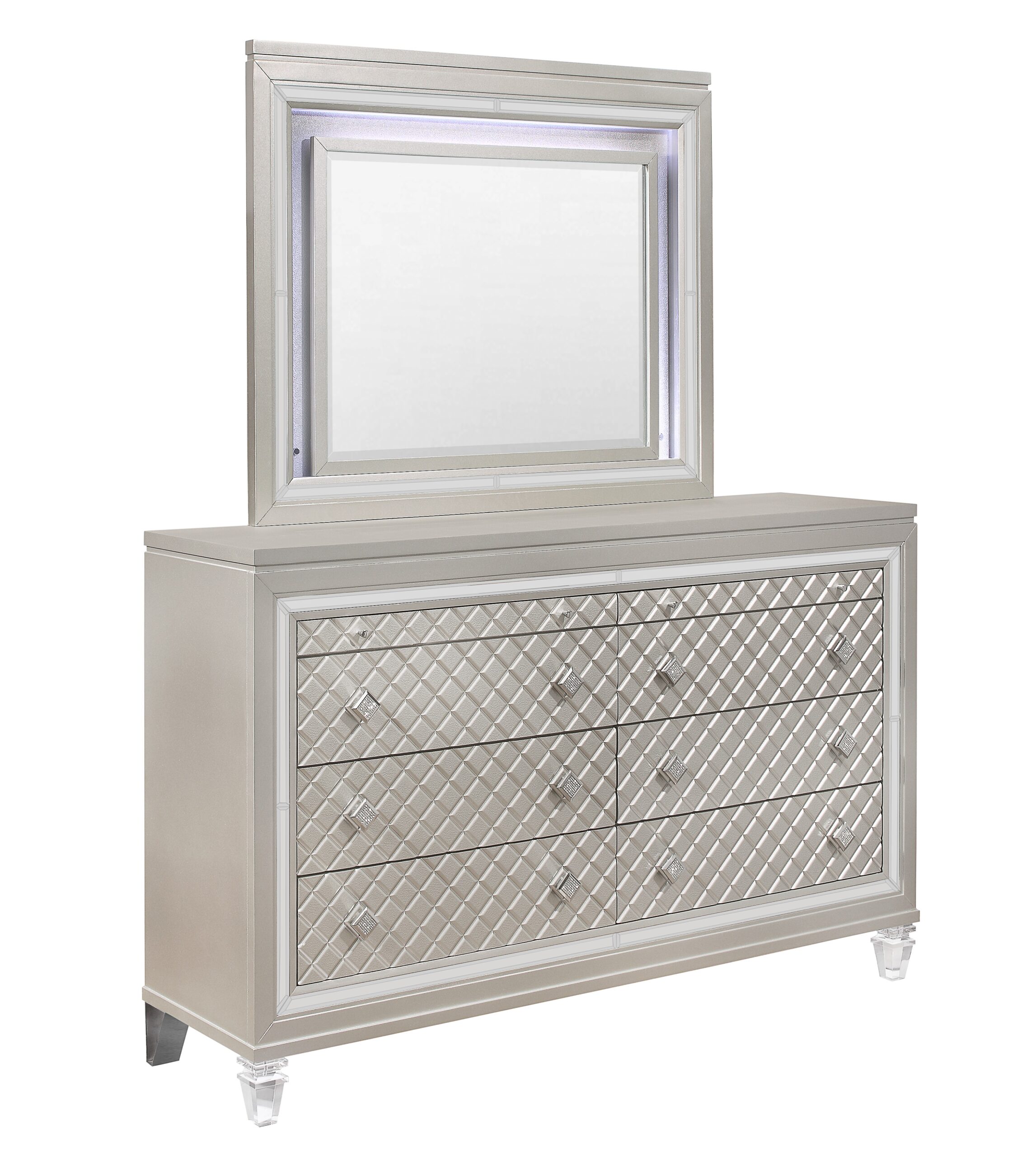Paris - 4 Piece Bedroom Set (Bed With LED, Dresser, Mirror, Nightstand) - Champagne - Image 10