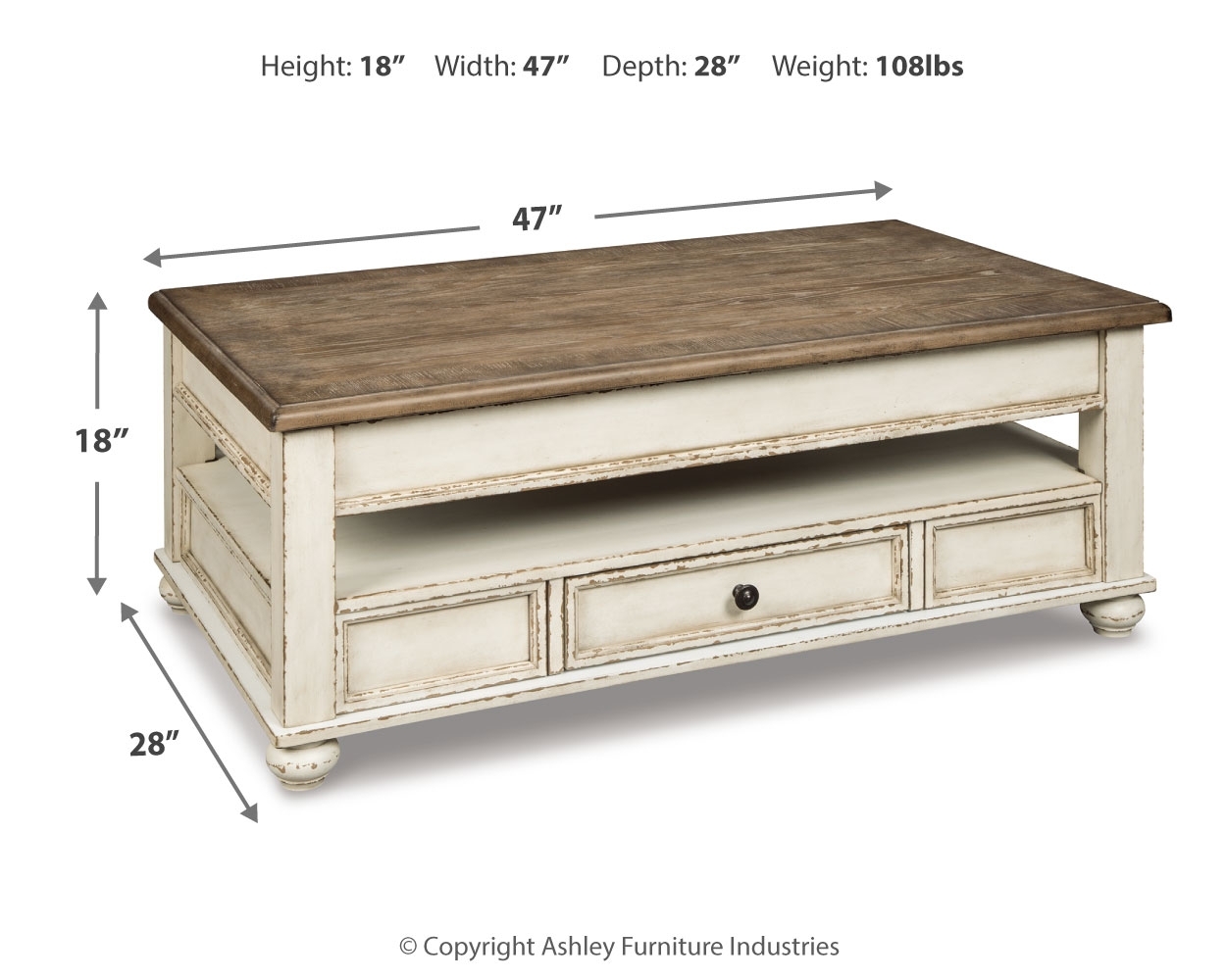 Realyn - Lift Top Cocktail Table - White / Brown - Image 4