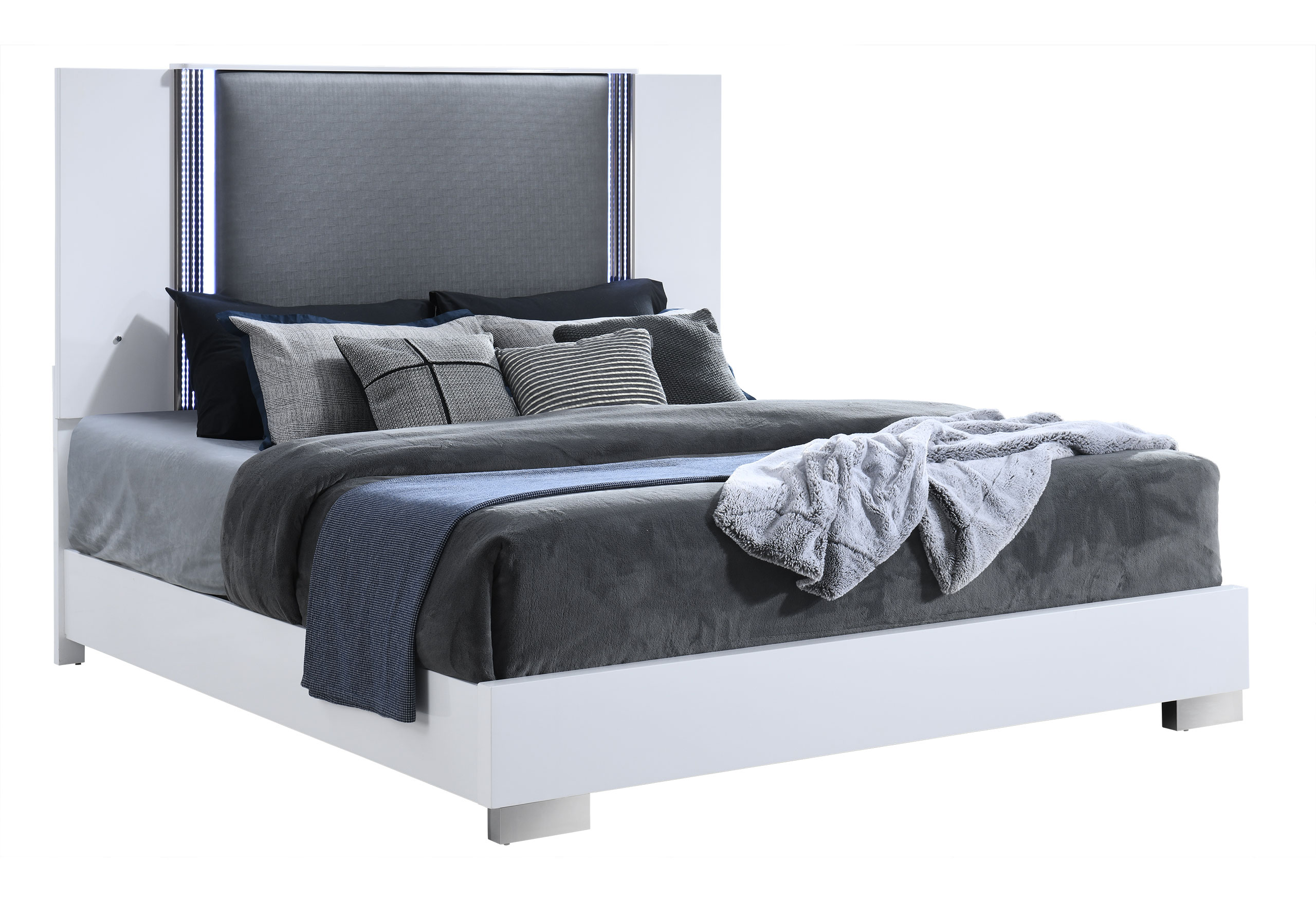 Ylime - Bed With LED - Smooth White / Dark Gray - Image 6