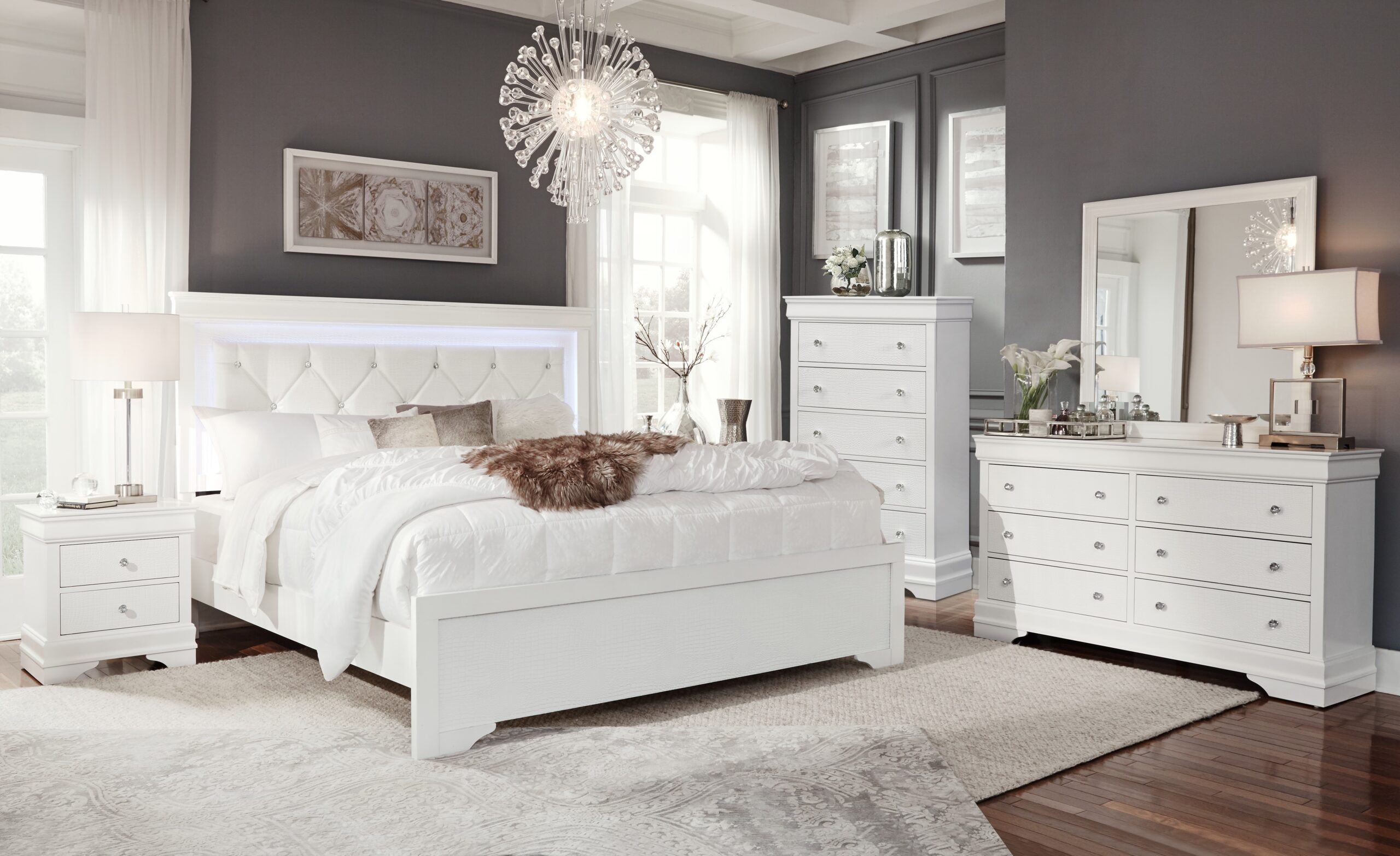 Pompei - 4 Piece Twin Bedroom Set (Bookcase Twin Bed, Dresser, Mirror And Nightstand) - White - Image 2