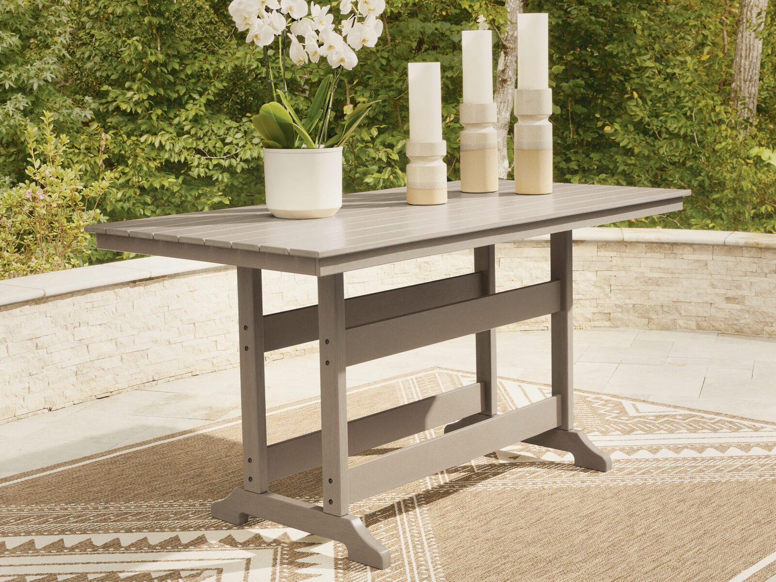 Seacliff Beach - Rectangular Counter Height Dining Table With Umbrella Option - Medium Brown - Image 2