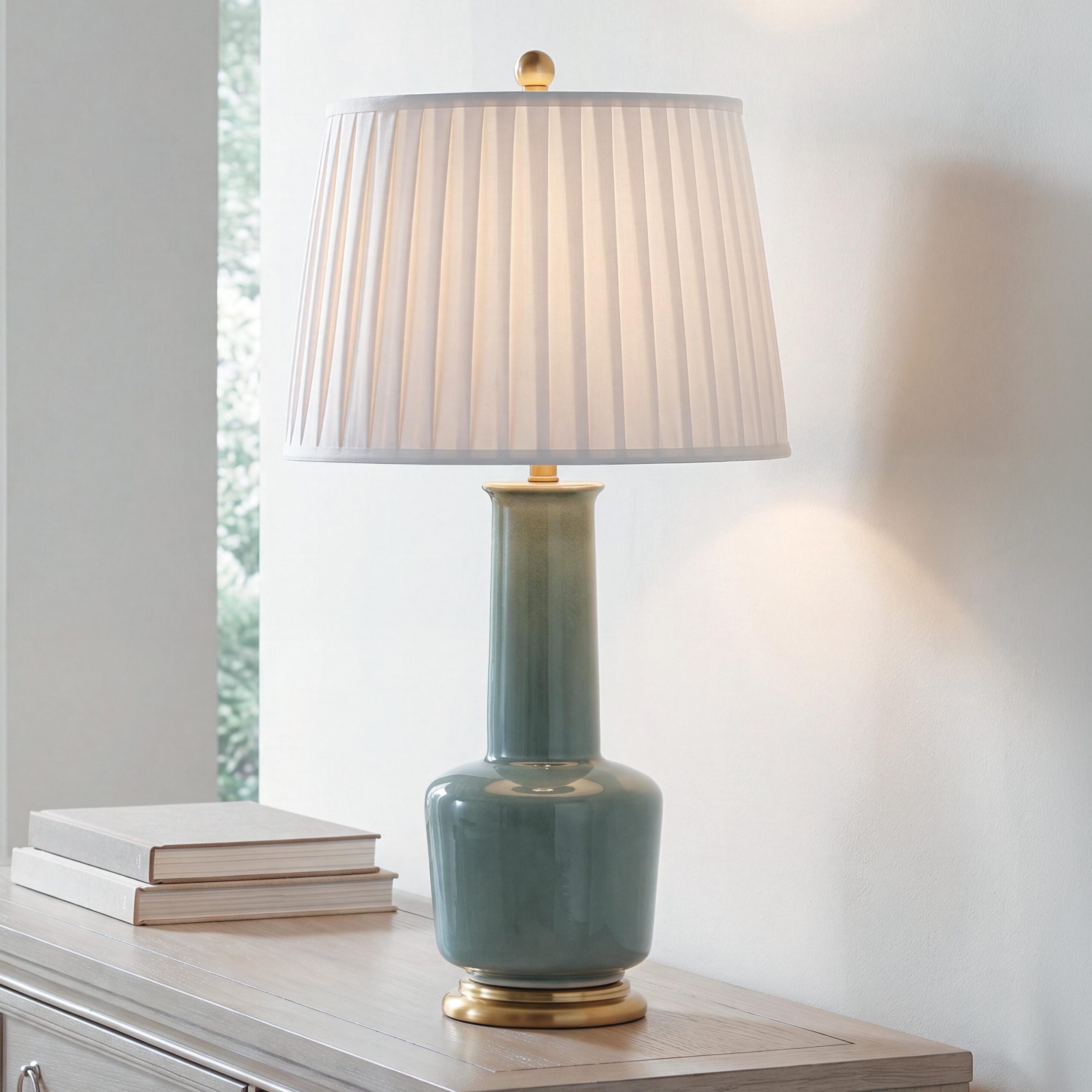 Webbington - Ceramic Table Lamp - Teal / Gold Finish - Image 2
