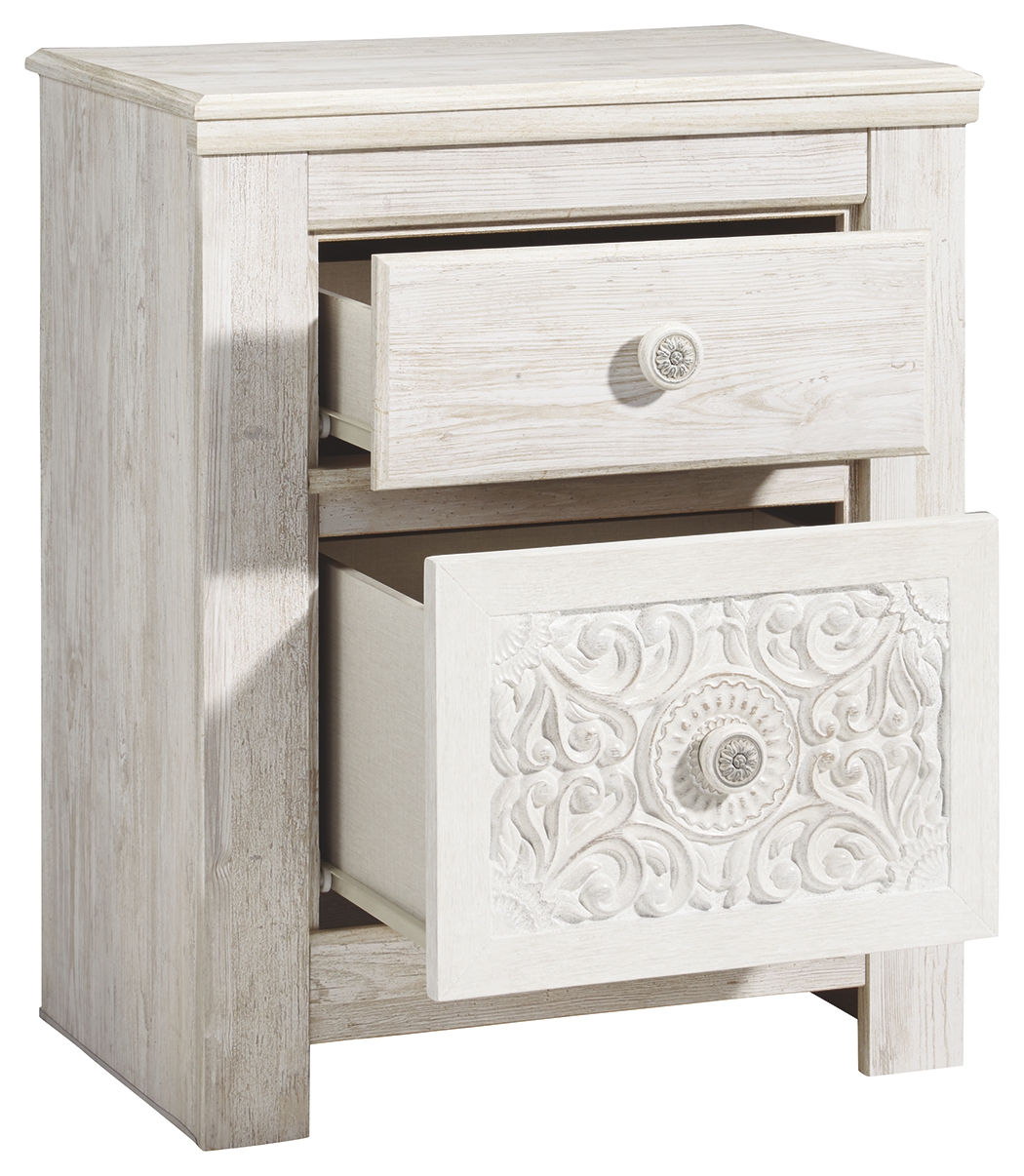 Paxberry - Two Drawer Night Stand - Whitewash - Image 3