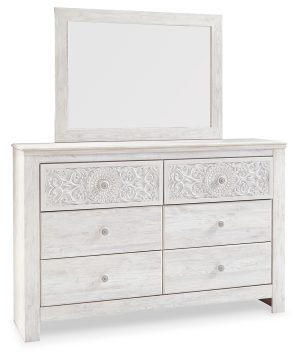 Paxberry - Dresser, Mirror - Medallion Drawer Pulls - Whitewash