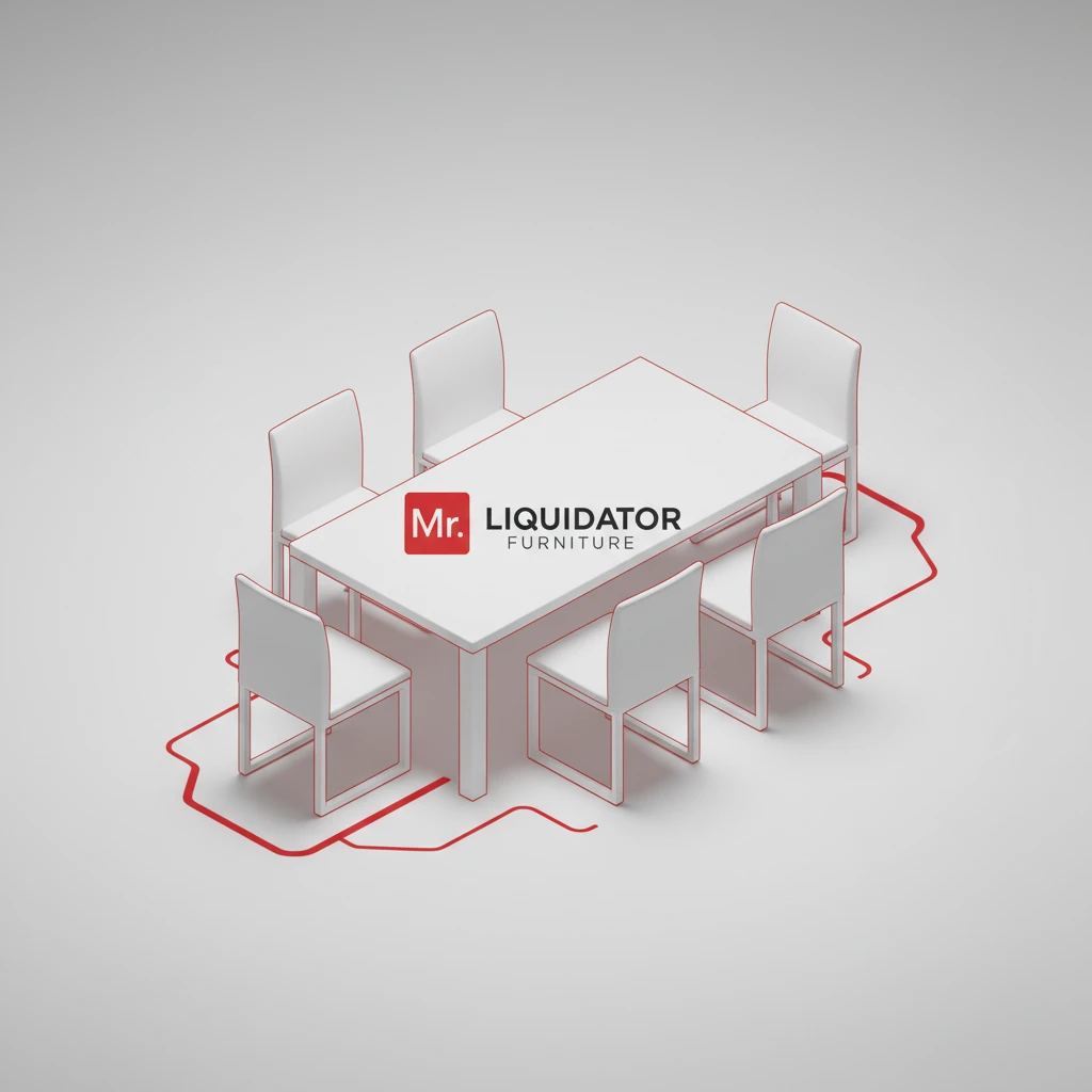 Luxury dining room sets featured in the 2026 Chelsea Dining Room Liquidation event at Mr. Liquidator Furniture showroom.