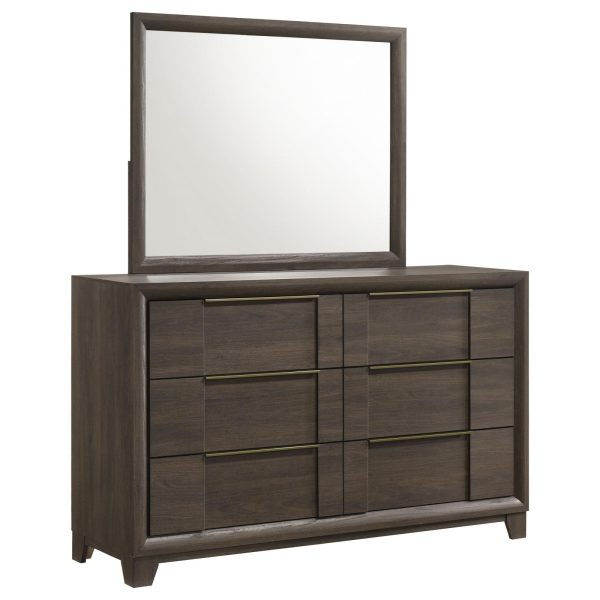 dresser with mirror dark brown Farre 6-drawer – Mr. Liquidator Furniture Mirror attaches to back