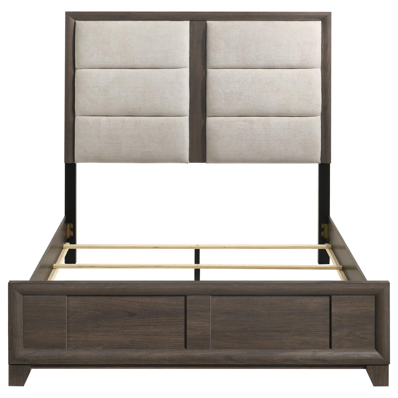 Farre Queen Upholstered Platform Panel Bed Dark Brown - Image 3