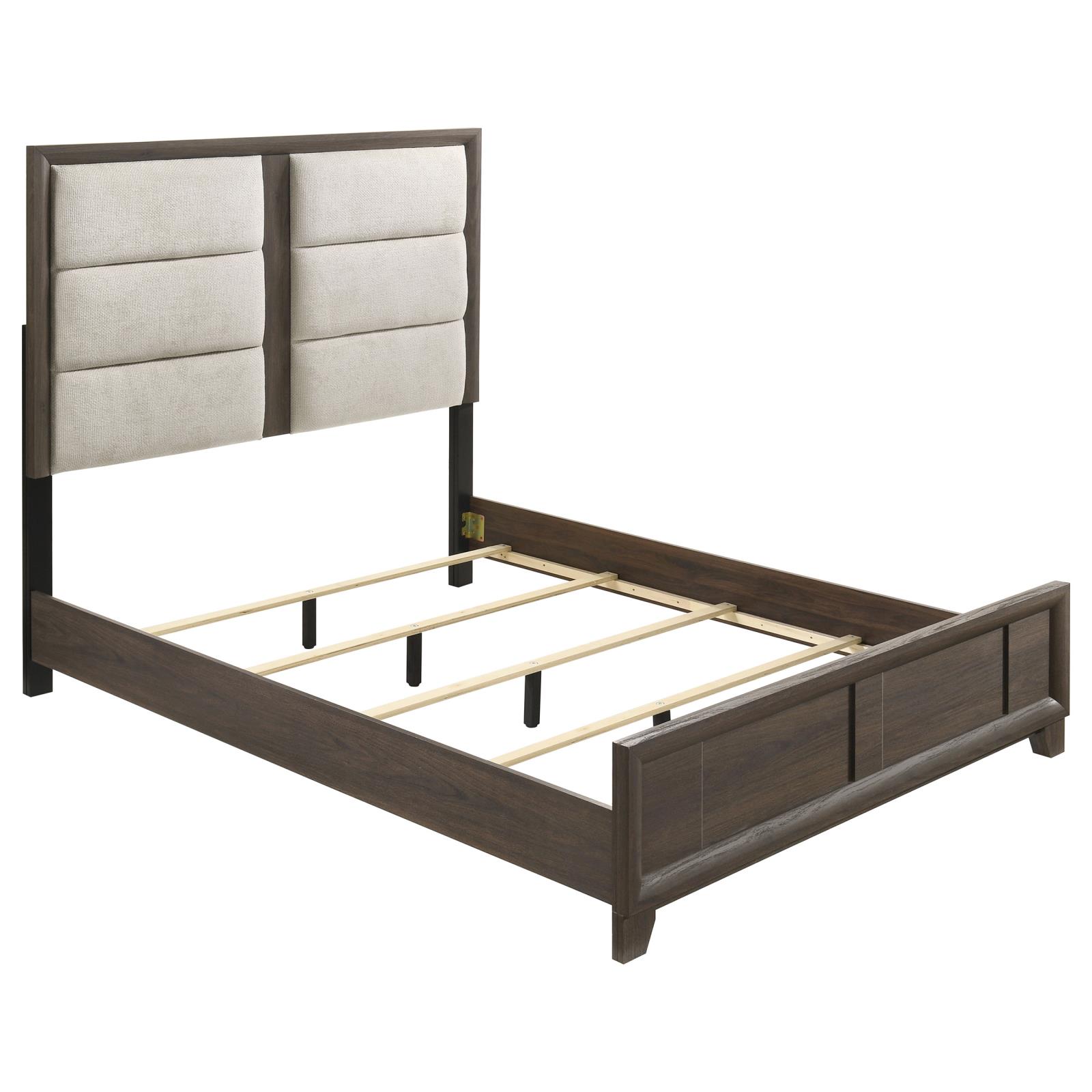 Farre Queen Upholstered Platform Panel Bed Dark Brown