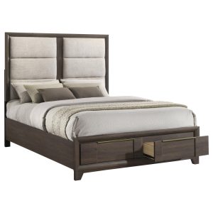 Farre Queen Upholstered Storage Platform Bed Dark Brown