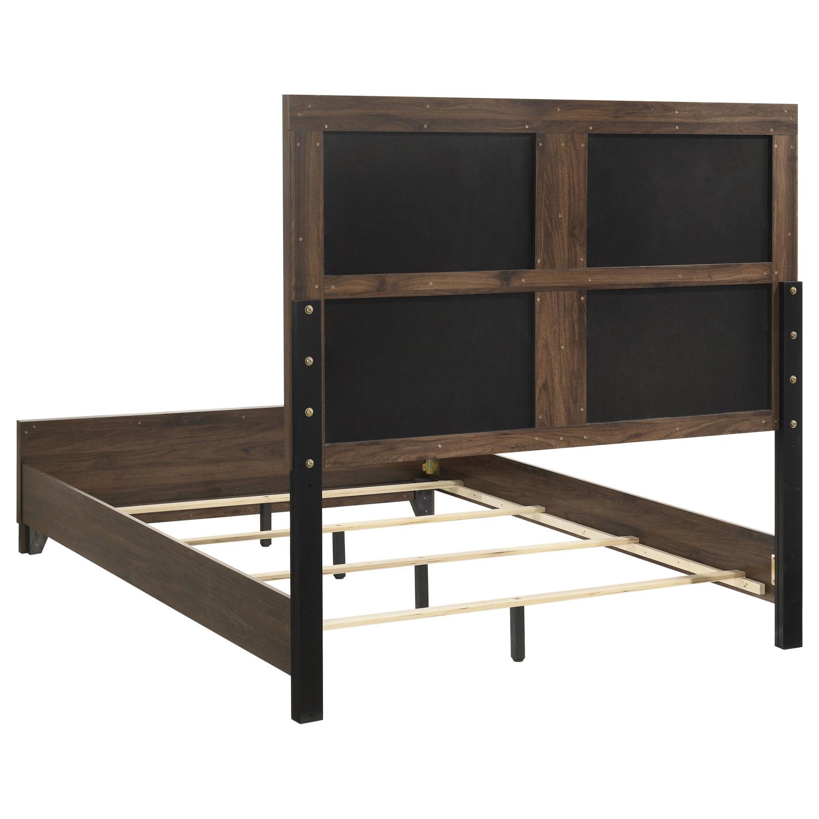 Farre Queen Upholstered Platform Panel Bed Dark Brown - Image 4