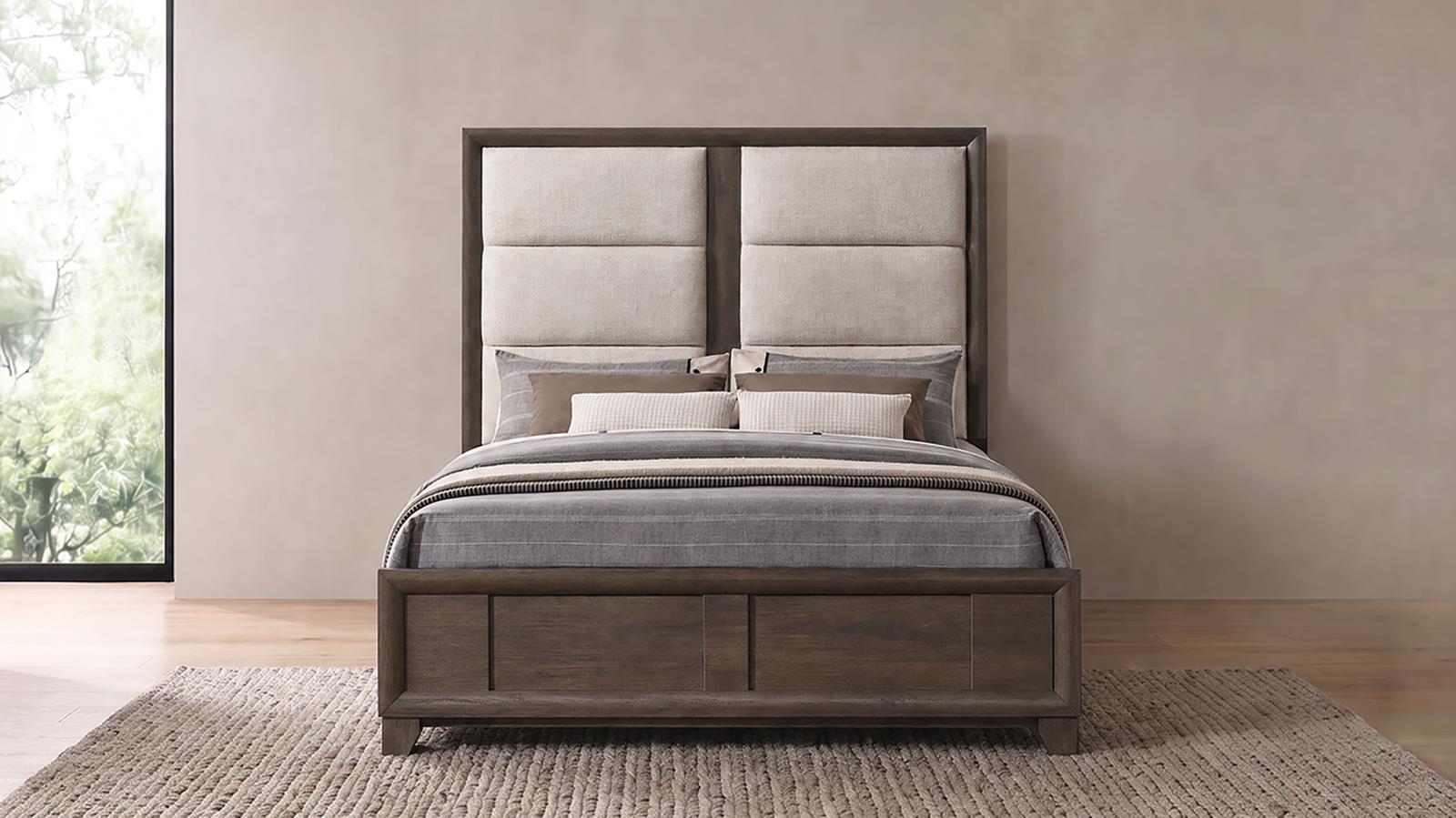 Farre Queen Upholstered Platform Panel Bed Dark Brown - Image 2