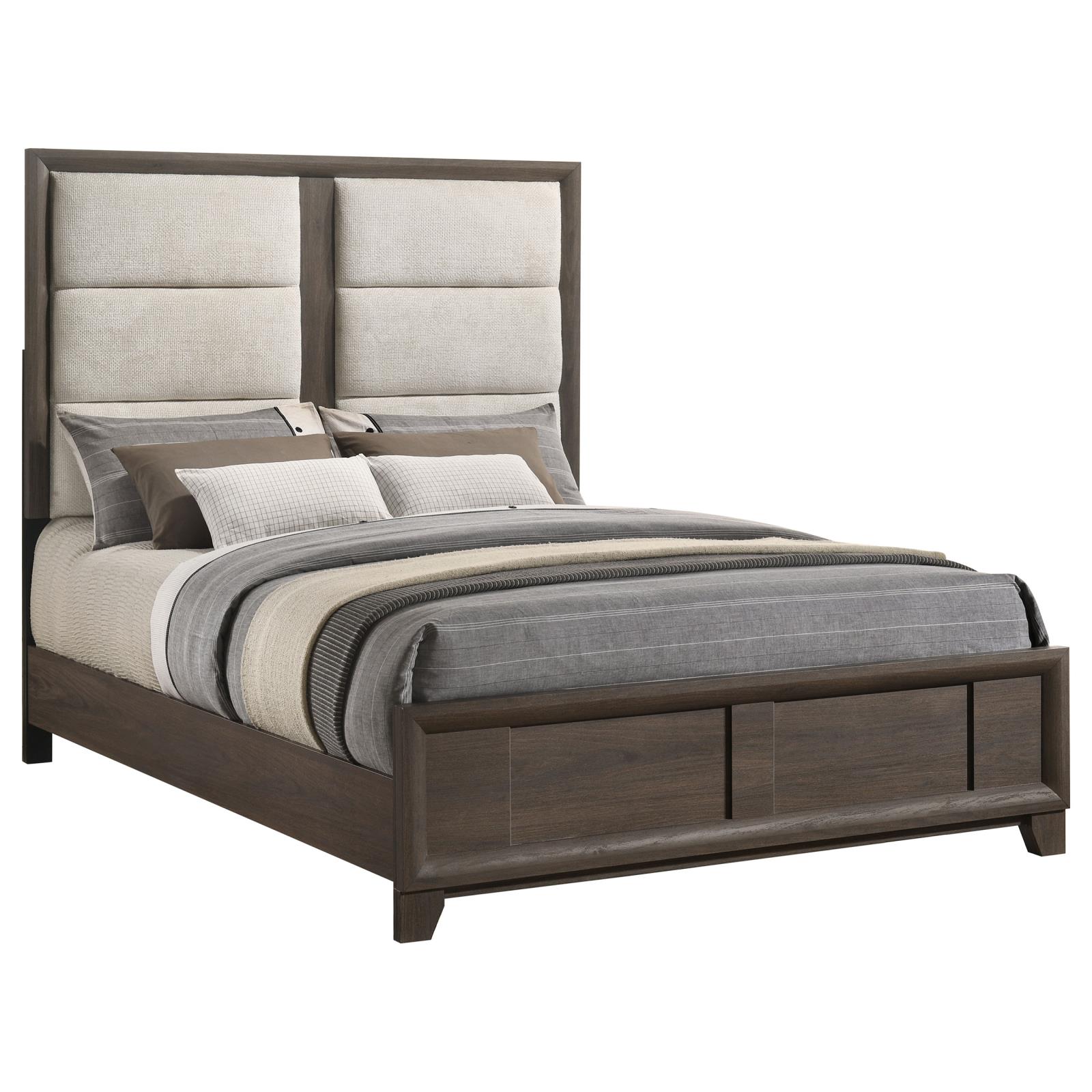 Farre Queen Upholstered Platform Panel Bed Dark Brown - Image 2