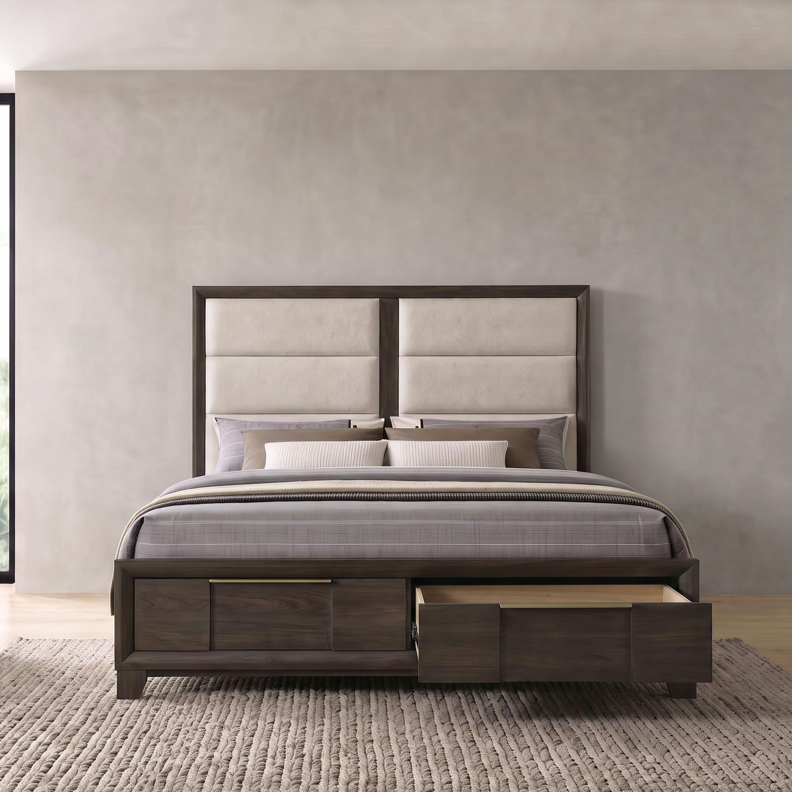 Farre Eastern King Upholstered Storage Platform Bed Dark Brown - Image 12