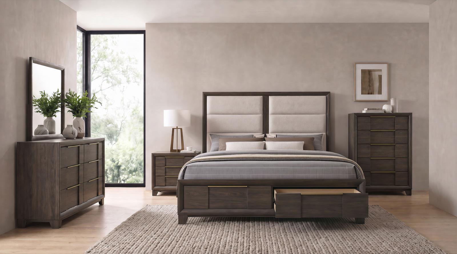 Farre Eastern King Upholstered Storage Platform Bed Dark Brown - Image 13