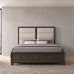 Farre Queen Upholstered Storage Platform Bed Dark Brown