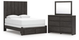 Fraluna - 3 Pc. - Queen Panel Storage Bed, Dresser And Mirror - Charcoal